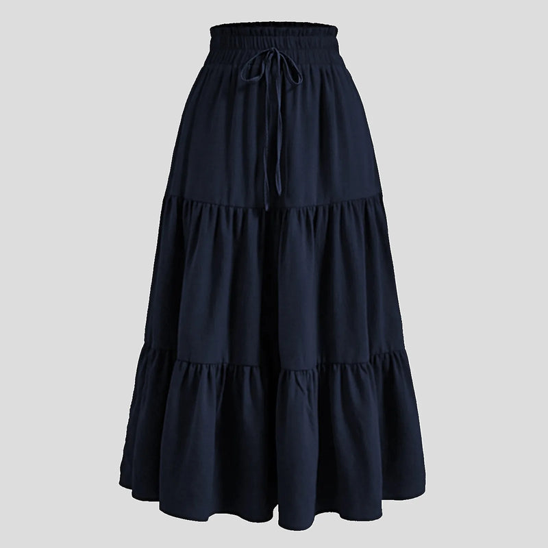 Boho Floral Maxi Skirt Elastic Waist Pleated Flowy Long Skirt