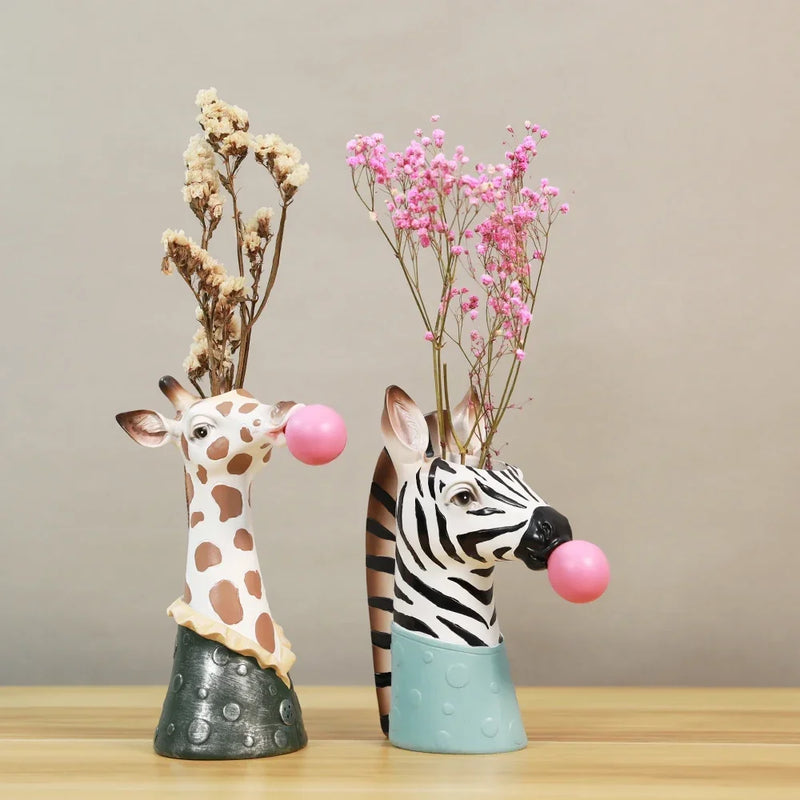Resin Succulent Planter Animal Head Sculpture Zebra Giraffe Pot