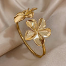 Greatera Stainless Steel Flower Cuff Bracelet Gold Floral Bangle Women