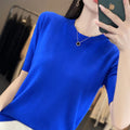 Women Short-Sleeved Knitwear Top O-Neck Lyocell Summer Tee