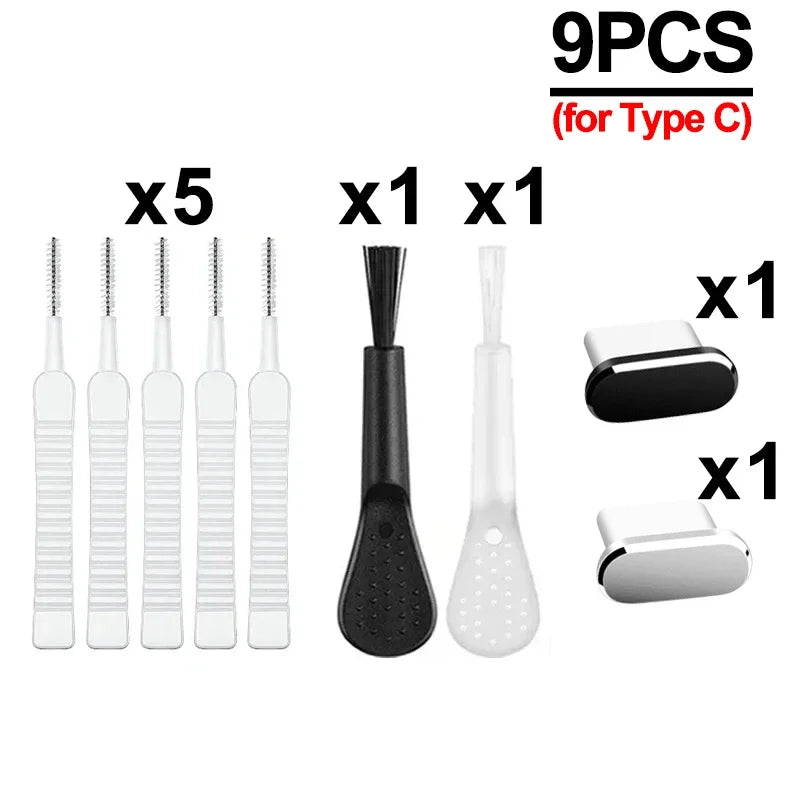 Charging Port Dust Plug With Cleaning Brush For IPhone Samsung Xiaomi