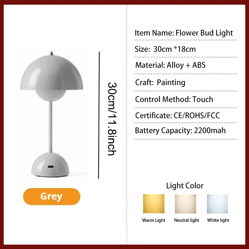 Rechargeable Table Lamp With 3 Speed Adjustment Flower Bud Design