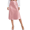 Women's High Waist Satin A Line Skirt Knee Length Side Split