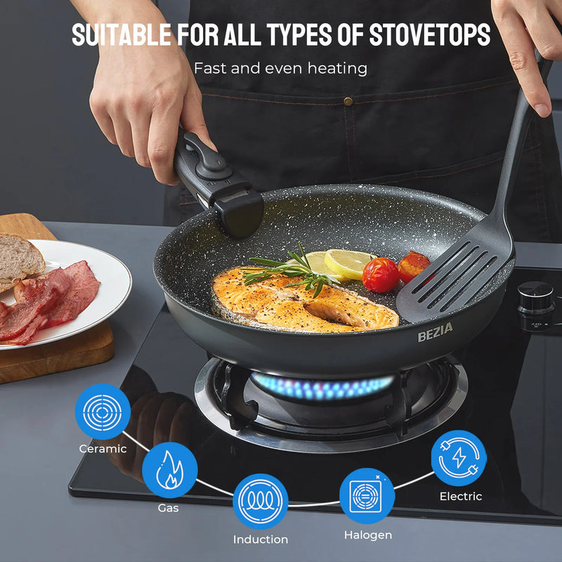 Induction Cookware Set 10 Pieces Nonstick Pots Pans Removable Handles