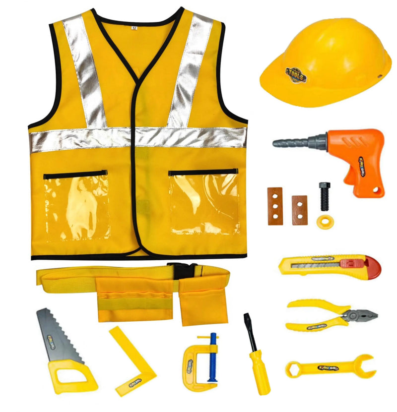 Construction Worker Costume For Kids Role Play Hat Kit Dress Up Set