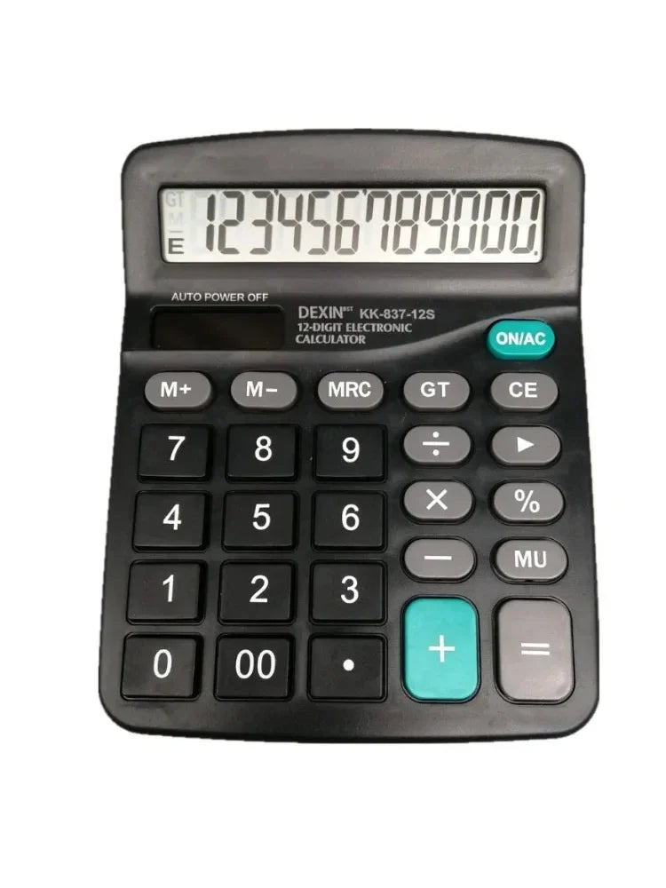 12 Digit Calculator Solar Battery Dual Power Large LCD Display