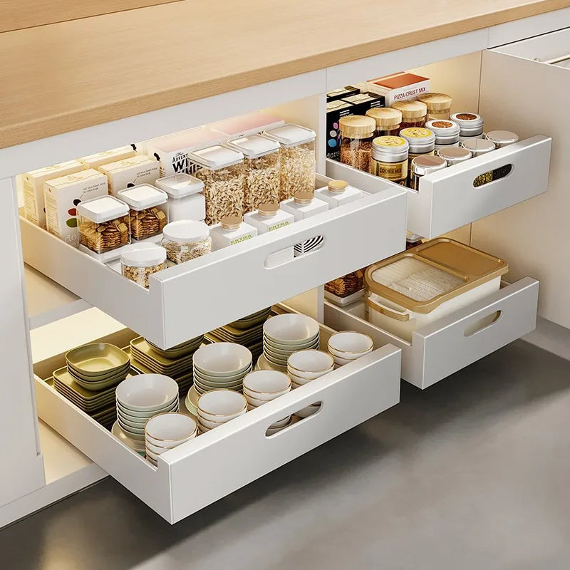 In-Cabinet Pulley Drawer Organizer Kitchen Shelf Spice Storage Box