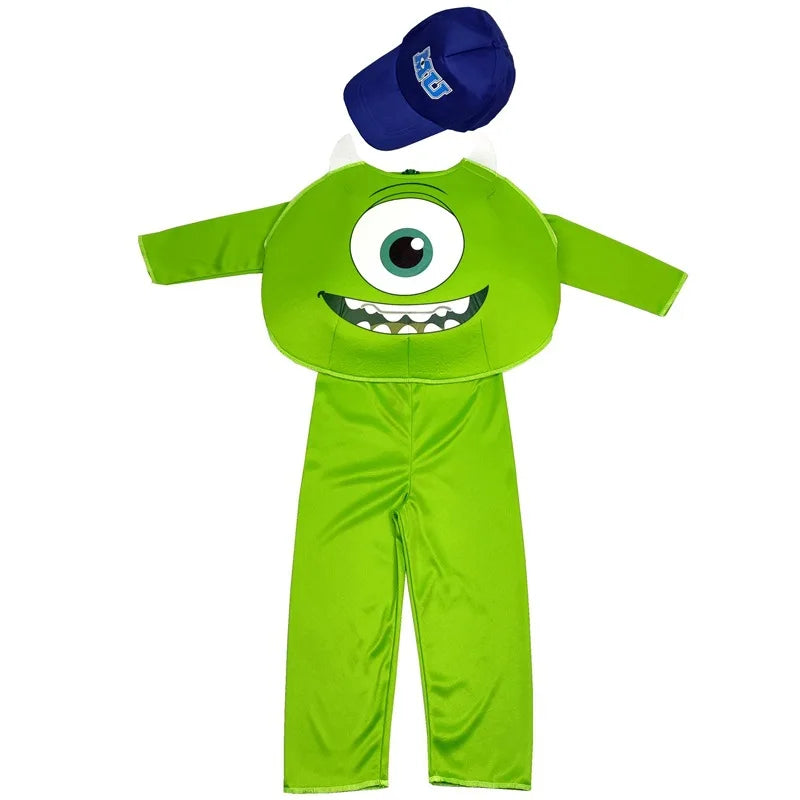 Kids Monster Costume Green Big Eye Cartoon Character Jumpsuit With Hat