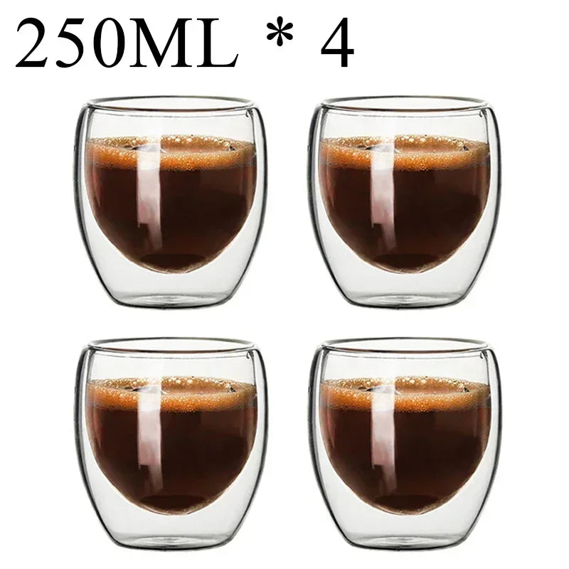 Double Wall Borosilicate Glass Mug Set Heat Resistant Tea Coffee Cups