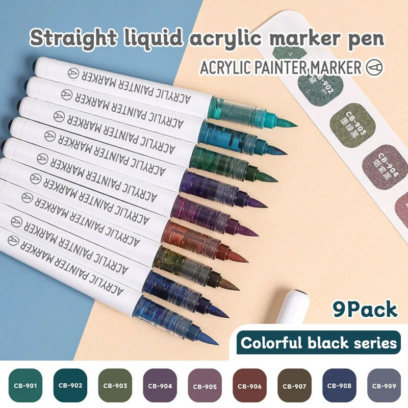 9pcs Acrylic Markers Set For Rock Painting Glass DIY Craft Supplies