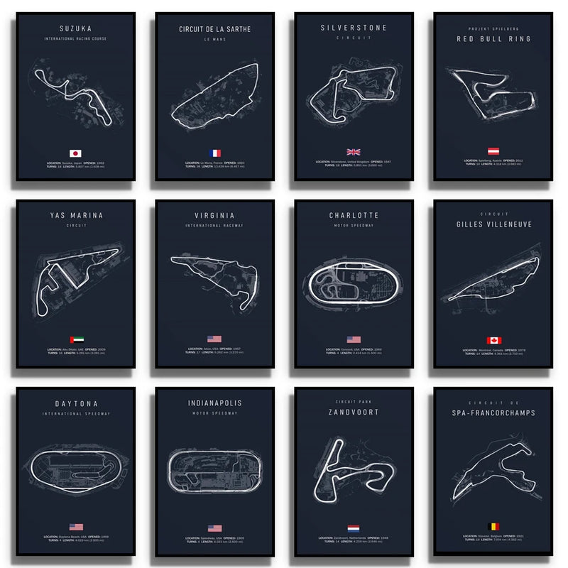 F1 Car Race Route Wall Art Canvas Painting Framed Home Decor