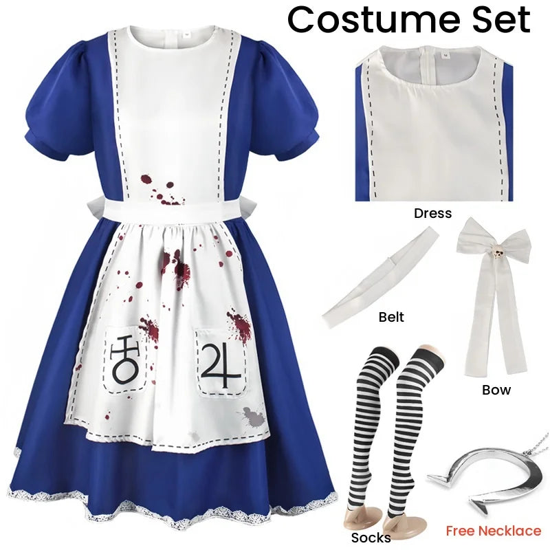 Alice Cosplay Costume Maid Apron Dress Halloween Party Outfit