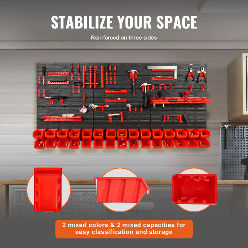 VEVOR Wall Mounted Storage Bins 30 Or 48 Bin Parts Organizer With Hooks
