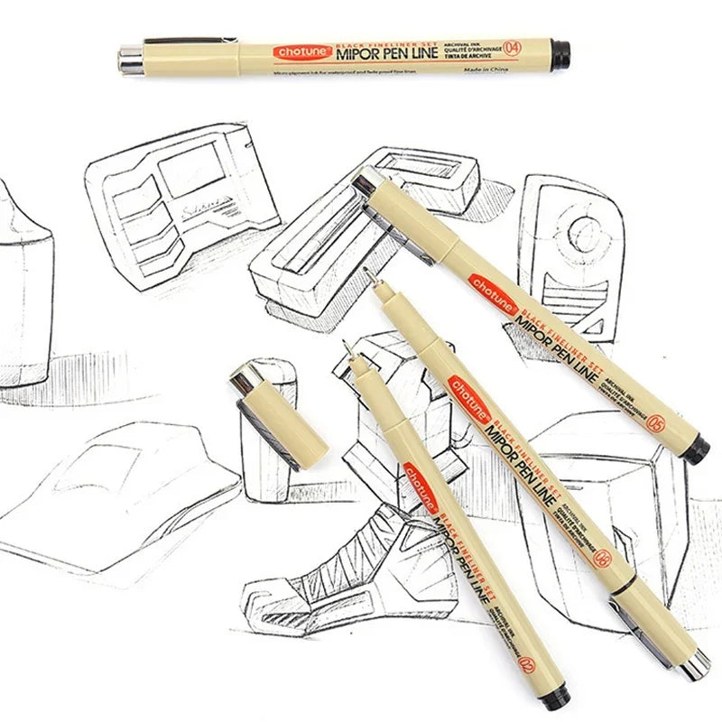 Black Fineliner Marker Pens Waterproof Sketching Manga Art Supplies
