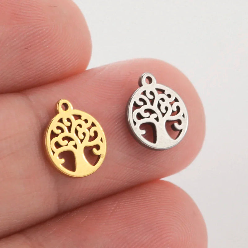 5pcs Stainless Steel Tree Of Life Charms For Jewelry Crafting