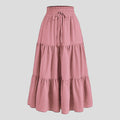 Boho Floral Maxi Skirt Elastic Waist Pleated Flowy Long Skirt