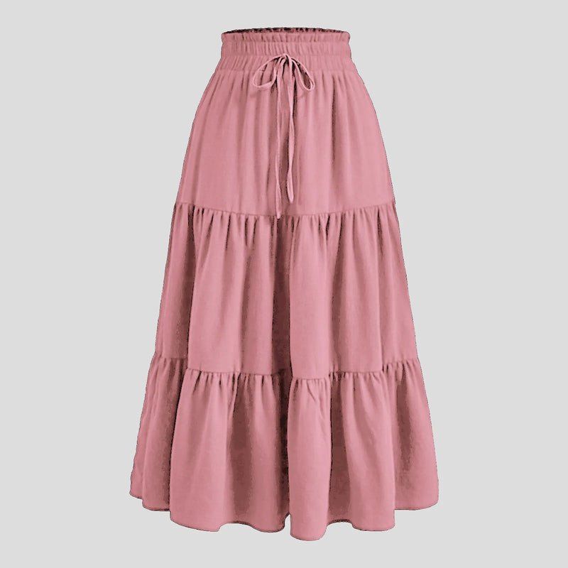 Boho Floral Maxi Skirt Elastic Waist Pleated Flowy Long Skirt