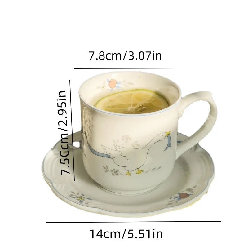 Swan Ceramic Coffee Cup And Saucer Set With Dessert Plate And Spoon