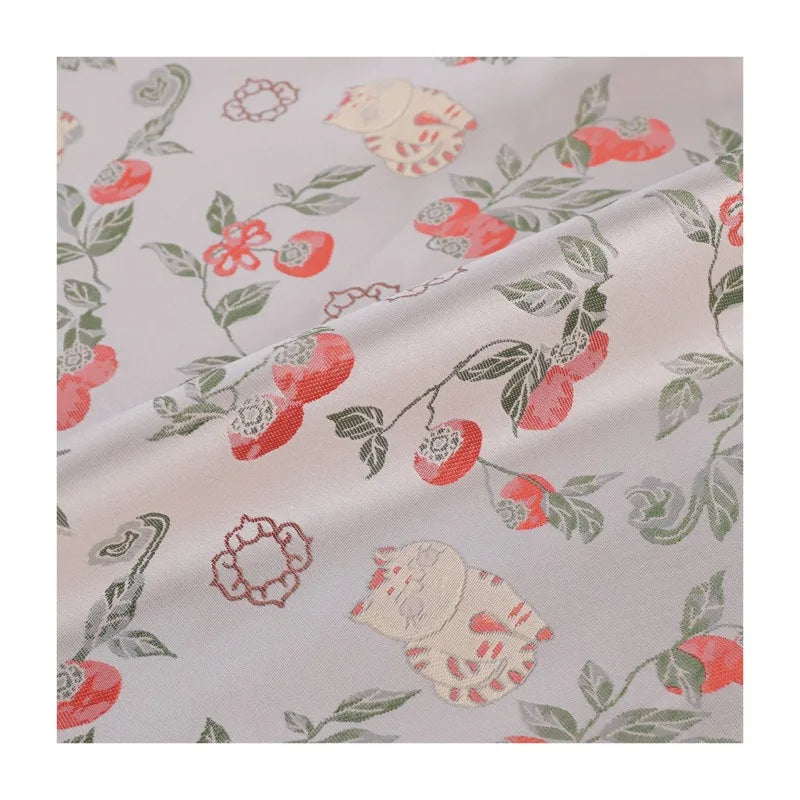 Persimmon Blessing Cat Pattern National Style Brocade Fabric DIY