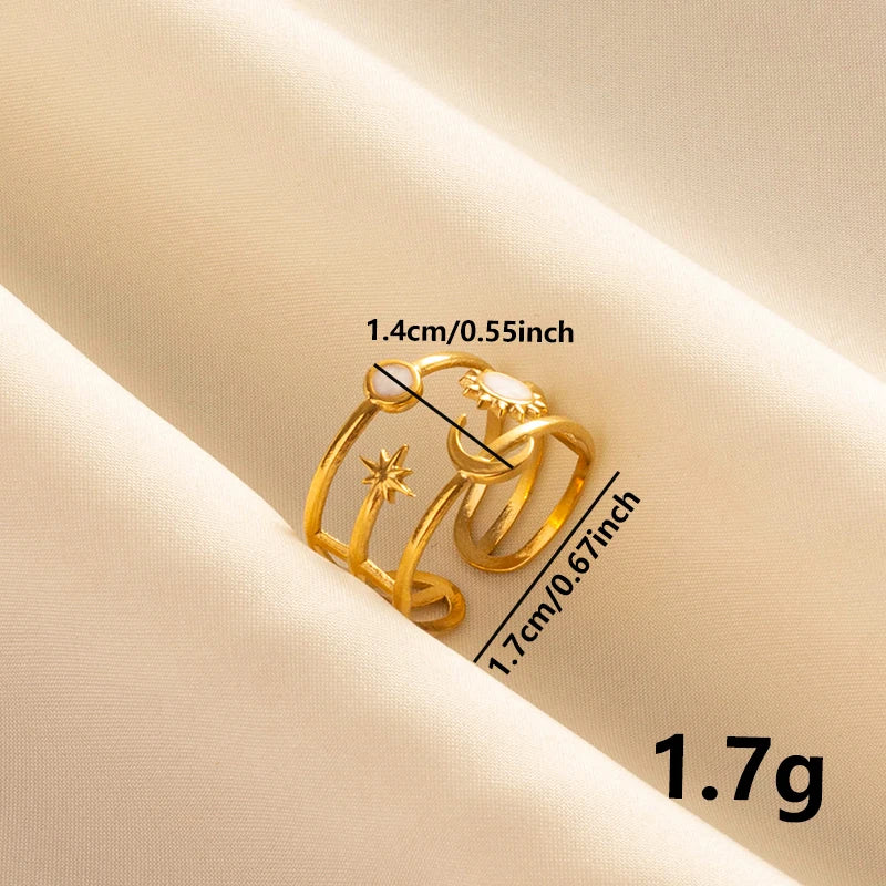 Bohemian Adjustable Stainless Steel Ring White Enamel Gold Color
