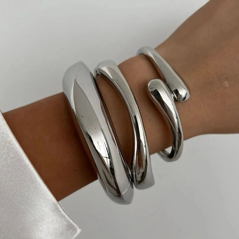 DIEZI Vintage Metal Cuff Bangles Set Gold Silver Geometric Styles