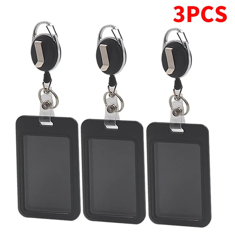 Retractable Card Holder Black Durable Work And Student Meal Accessory