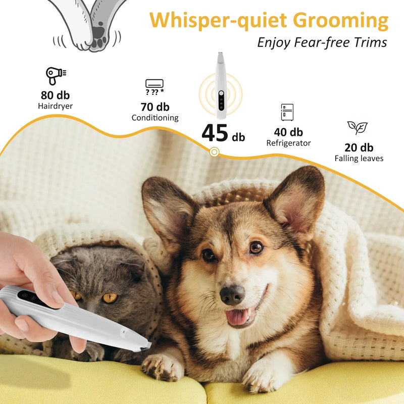 Dog Paw Trimmer With LED Light Waterproof Cordless Pet Grooming Tool