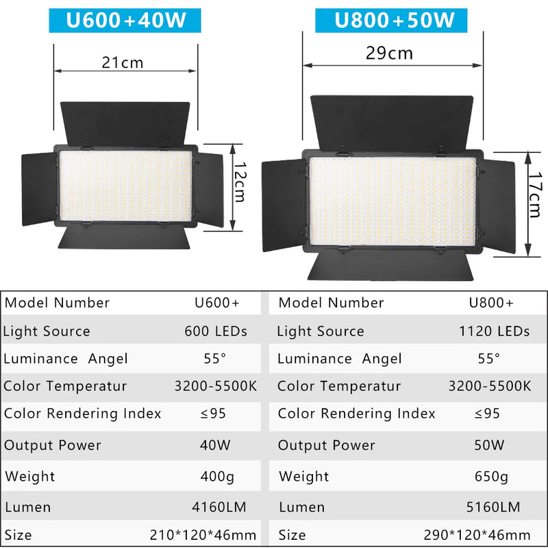 Nagnahz U800+ LED Video Light Bi-Color Dimmable With Tripod Remote