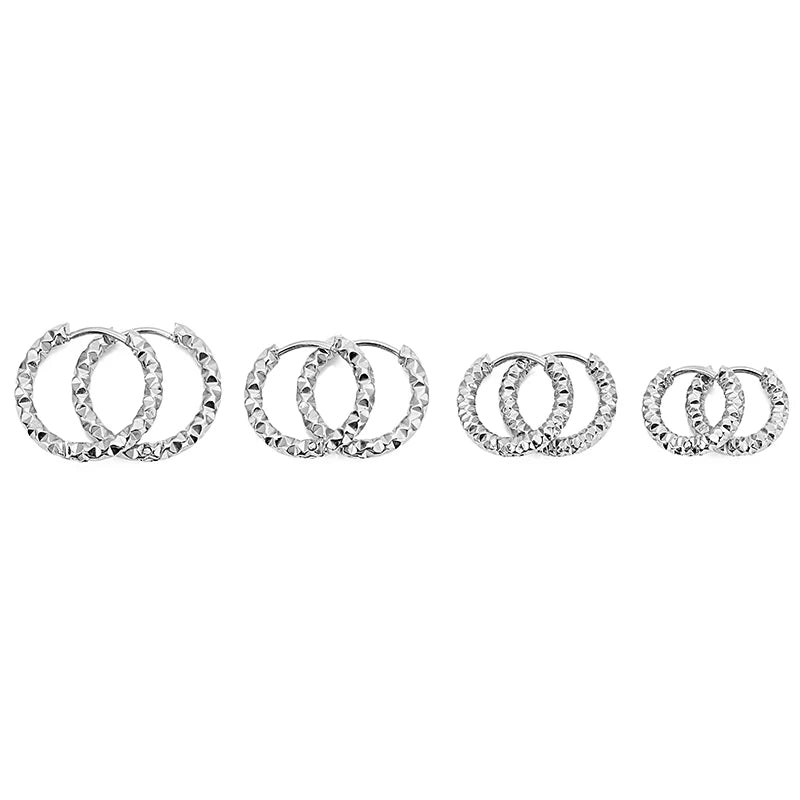 6pcs Stainless Steel Hoop Earrings Round Embossed Jewelry Set
