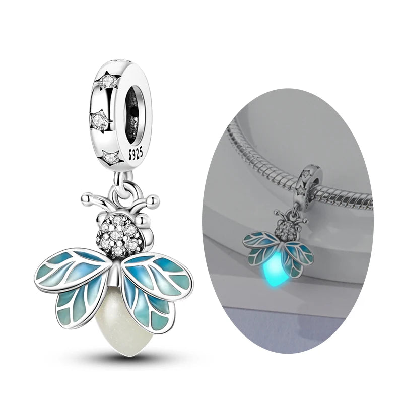 925 Silver Charm Pendant Animal Firefly Butterfly Dragonfly Beads