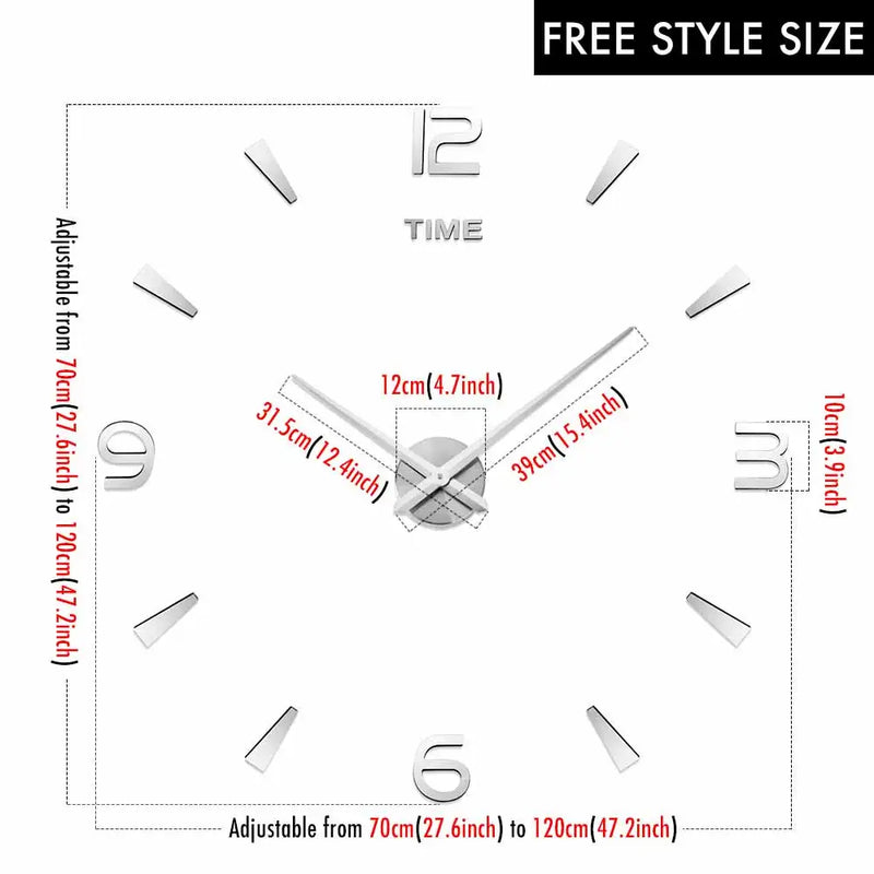 MCDFL Giant Wall Clock 3D Mirror Sticker Nordic Modern Large Timepiece