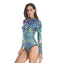 Mermaid Cosplay Costume Women One-piece Fish Scale Long Sleeve Swimsuit