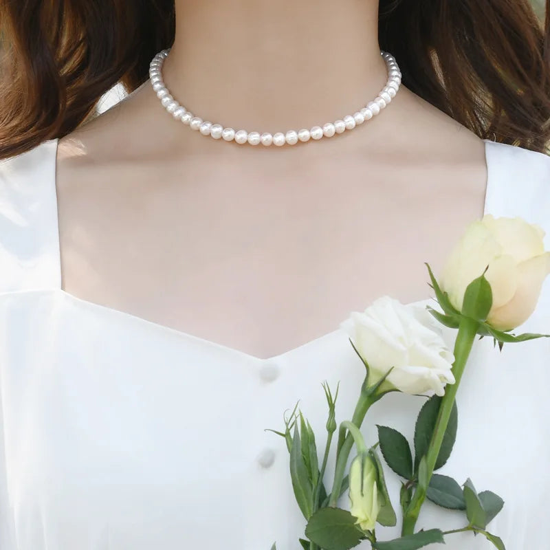 Artificial White Pearl Necklace Elegant Beaded Choker For Men Women