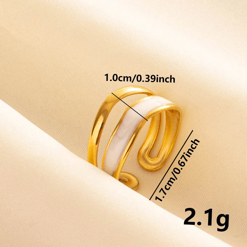Bohemian Adjustable Stainless Steel Ring White Enamel Gold Color