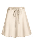 Satin Mini Skirt Women High Waist Drawstring A Line Summer Silk