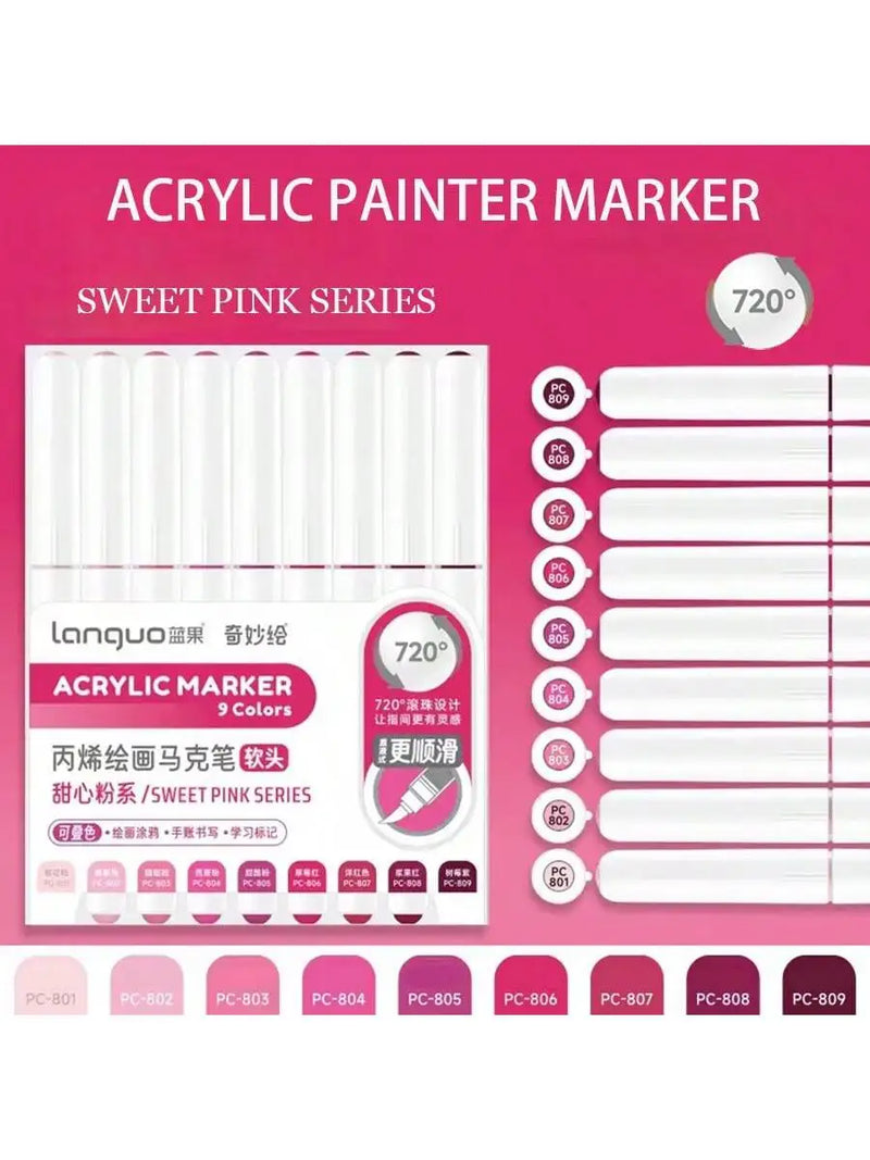 Languo 9pcs Acrylic Marker Pen Set Soft Brush Paint Pens For Art