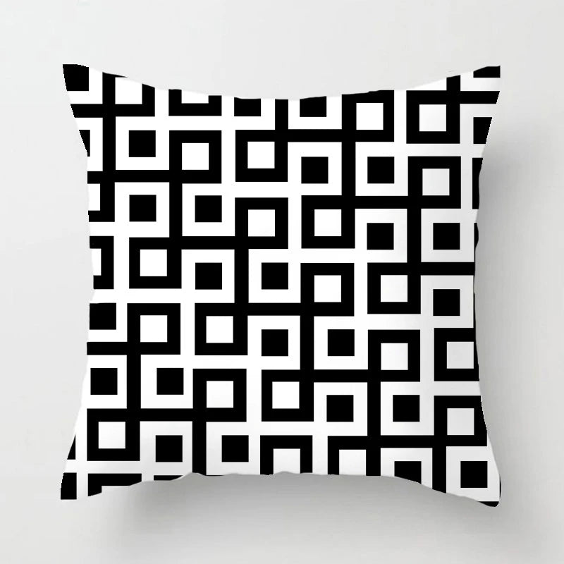Black And White Geometric Cushion Cover Cube Letter Print Sofa Pillow