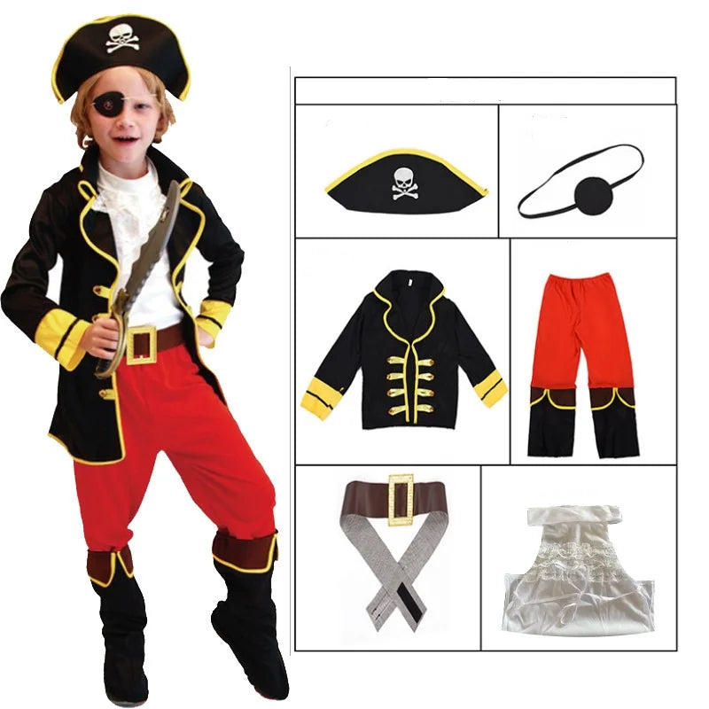 Kids Pirate Costume With Hat Mask For Birthday Halloween Party
