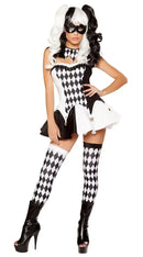 Women's Black And White Clown Costume Circus Halloween Party Outfit