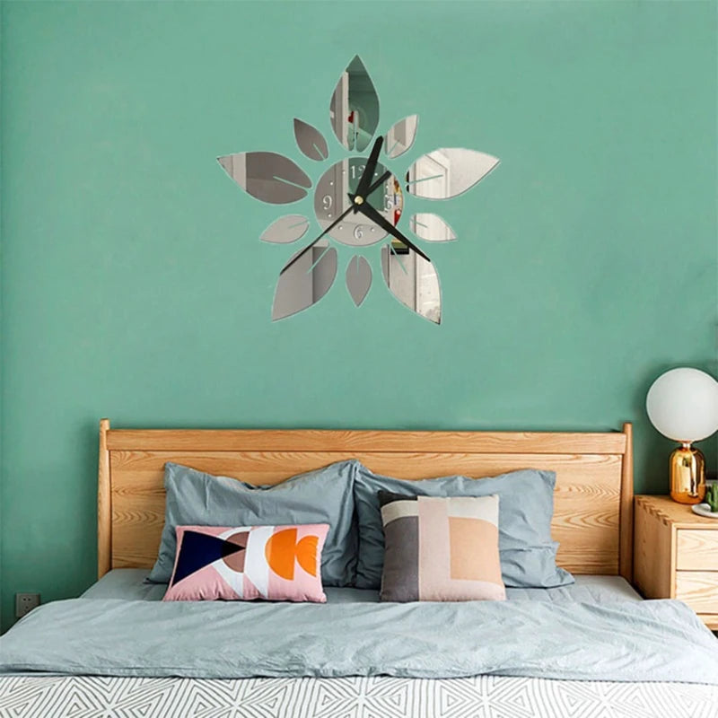 40Cm DIY Flower Leaf Mirror Acrylic Mirror Wall Clock Sticker Quartz Clocks Living Room Decor Watch Home Decor Sticker B Durable