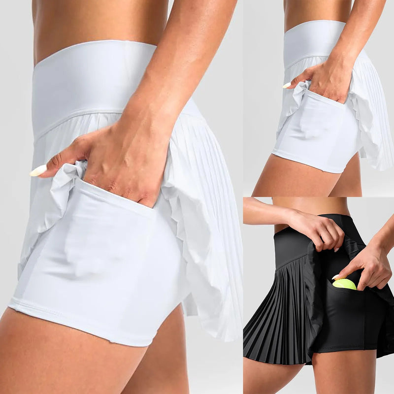 Women's Tennis Skirt Double Layered Pleated High Waisted Skirt