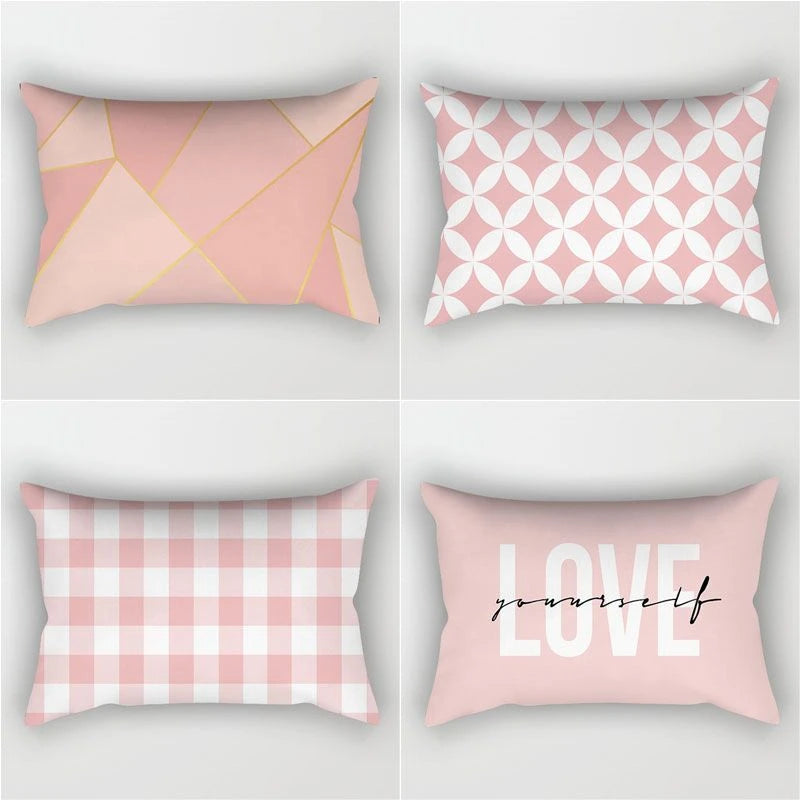 Nordic Pink Checkered Striped Cushion Pillowcase For Office Living Room