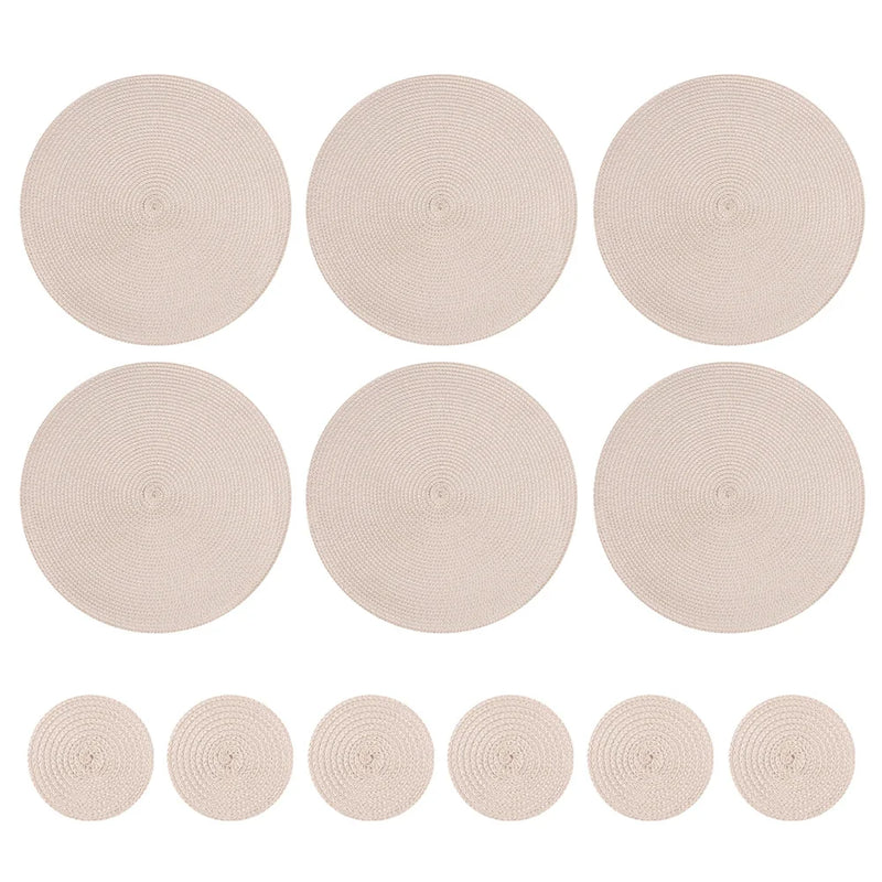 Set Of 12 Round Braided Table Mats Non Slip Heat Resistant Pads