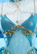 MOBBUNNY Sexy Lingerie Dress Blue Low Cut Sleeves Choker Cosplay