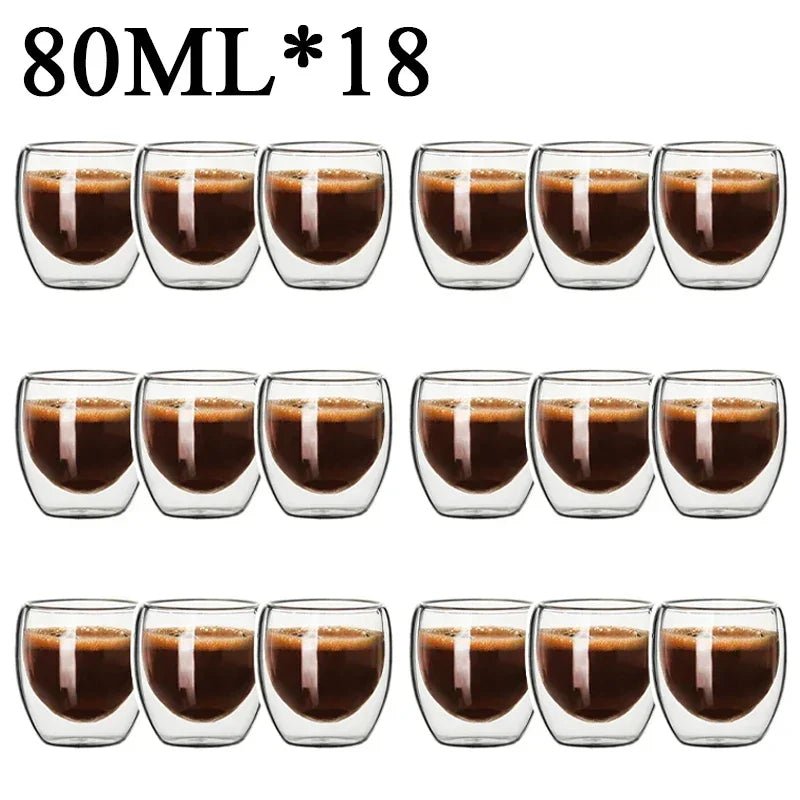 Double Wall Borosilicate Glass Mug Set Heat Resistant Tea Coffee Cups