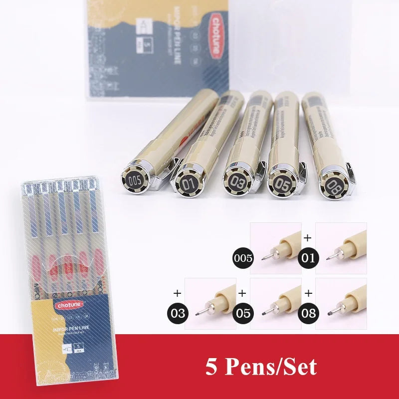 Black Fineliner Marker Pens Waterproof Sketching Manga Art Supplies