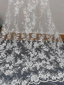 Off White Embroidery Mesh Lace Fabric For Evening Dress Sewing