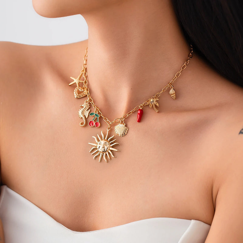 Salircon Gold Starfish Pendant Necklace Summer Beach Jewelry For Women