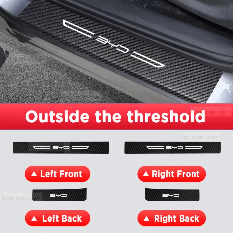 Car Carbon Fiber Door Sill Sticker For BYD Dolphin Mini EV Threshold