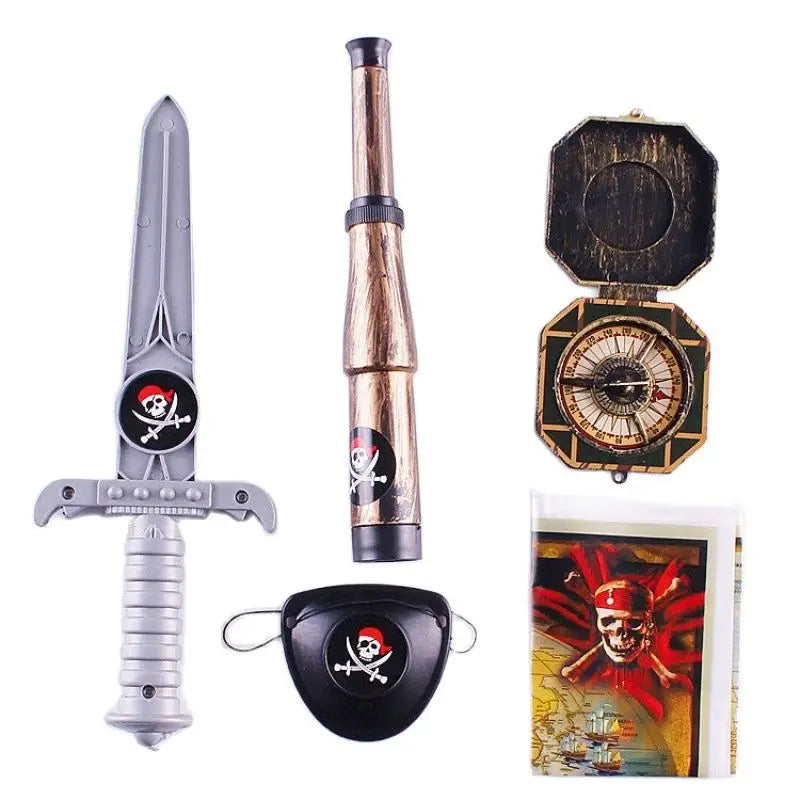 Children's Pirate Cape Costume With Skull Hat Toy Set For Parties